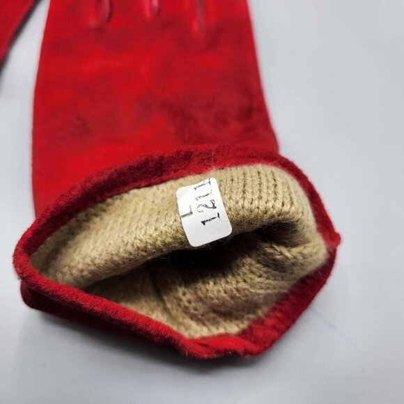 Fownes Red Suede Gloves Women's Size L Lined 10" Wrist Length WPL 9522 - Picture 6 of 8